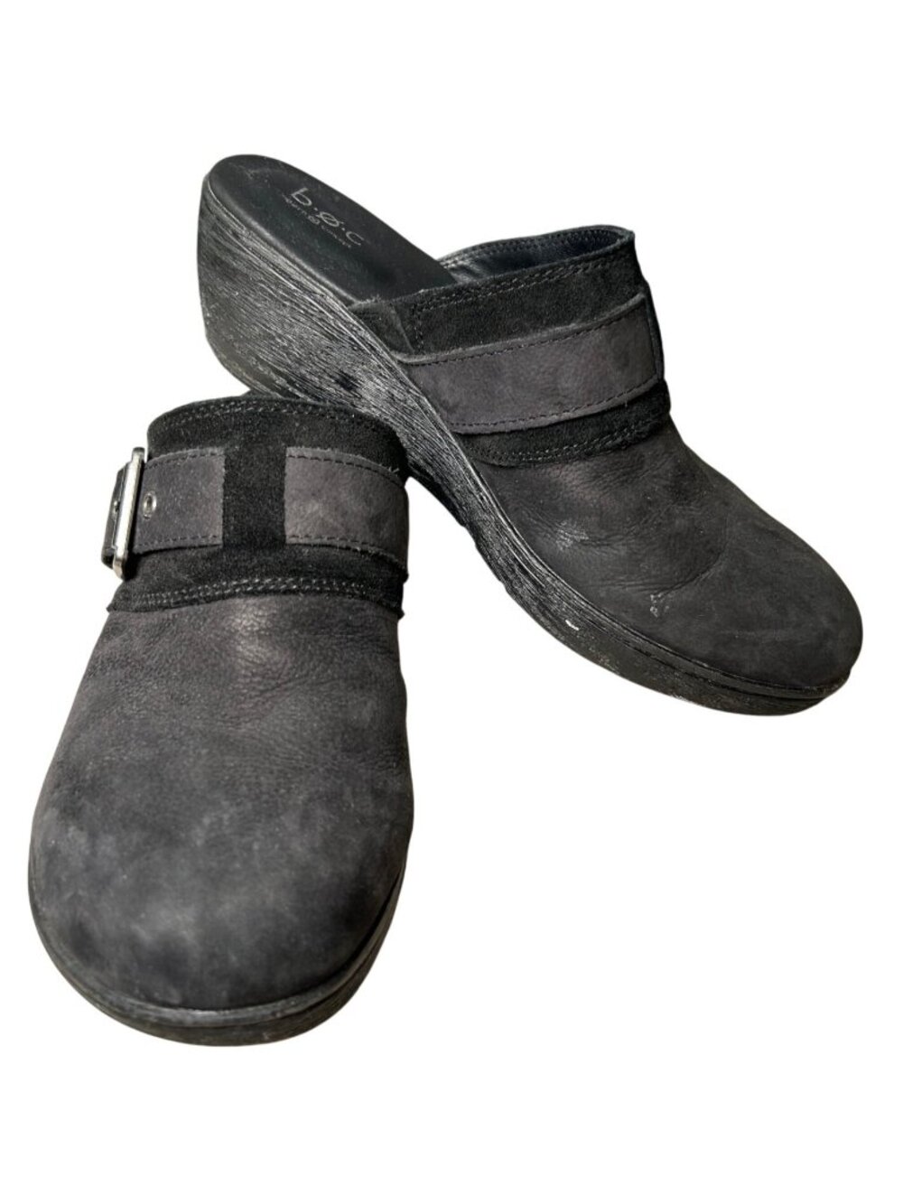 BØC by Born Concept Black Leather Slip On Comfort Clogs Women's 10 Buckle Strap